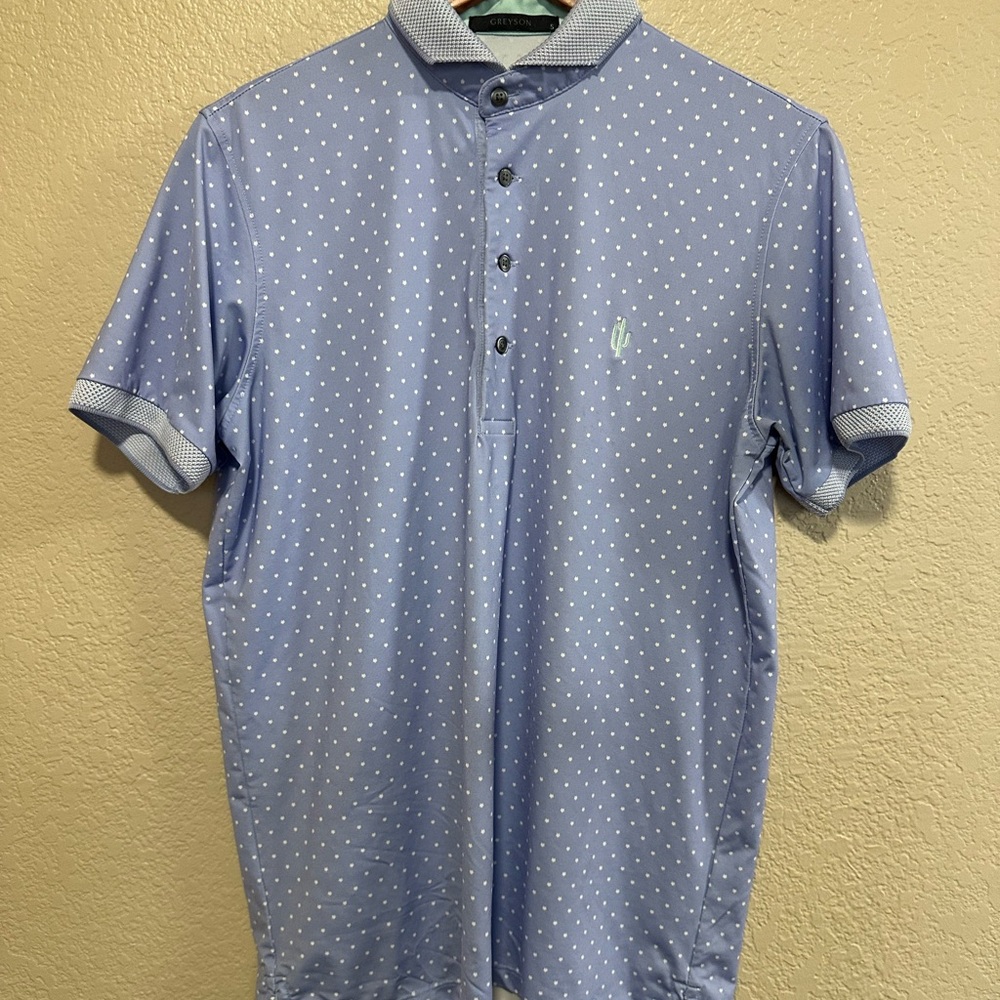 Men's Light Blue Polka Dot Polo Shirt